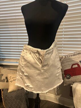 White Distressed Denim Mini Skirt